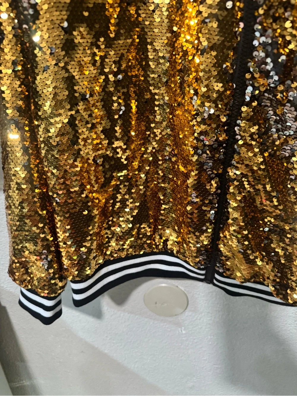 CHENBAO Girl Sequin Long Sleeves Zip Up Flip-Sequin Sparkle Metallic Jacket XXXL